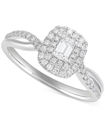 Macy's Diamond Emerald-cut Double Halo Engagement Ring (1/2 Ct. T.w.) In 14k White Gold