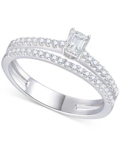 Macy's Diamond Emerald Cut Double-row Engagement Ring (1/2 Ct. T.w.) In 14k White Gold