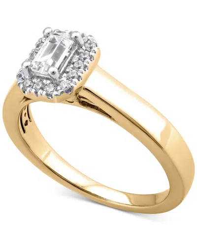Macy's Diamond Emerald-cut Halo Engagement Ring (1/2 Ct. T.w.) In 14k Gold In Yellow Gold