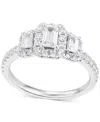 Macy's Diamond Emerald-cut Halo Three Stone Ring (1 Ct. T.w.) In 14k White Gold In White Gold