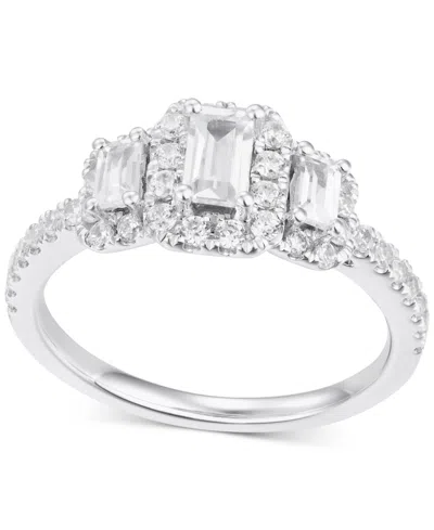 Macy's Diamond Emerald-cut Halo Three Stone Ring (1 Ct. T.w.) In 14k White Gold