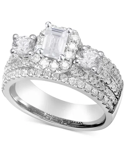 Macy's Diamond Emerald-cut Multi-row Three Stone Ring (2 Ct. T.w.) In 14k White Gold