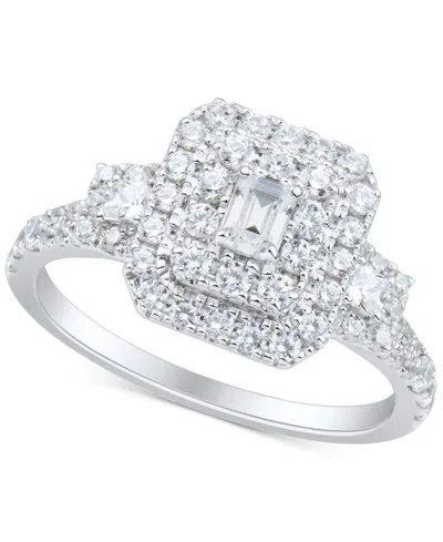 Macy's Diamond Emerald Double Halo Cluster Engagement Ring (1 Ct. T.w.) In 14k White Gold