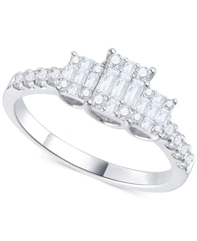 Macy's Diamond Emerald Shaped Cluster Three Stone Ring (1/2 Ct. T.w.) In 14k White Gold