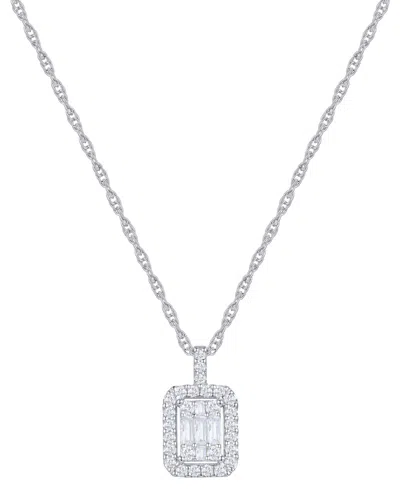 Macy's Diamond Emerald Shaped Halo Cluster 18" Pendant Necklace (1/3 Ct. T.w.) In 14k White Gold
