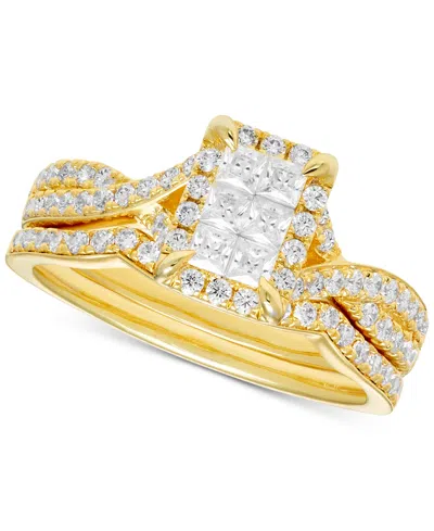 Macy's Diamond Emerald Shaped Halo Cluster Bridal Set (3/4 Ct. T.w.) In 14k Gold In Yellow Gold
