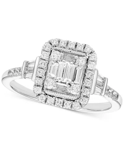 Macy's Diamond Emerald Shaped Halo Cluster Engagement Ring (1/2 Ct. T.w.) In 14k White Gold