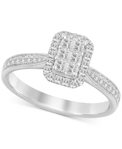 Macy's Diamond Emerald Shaped Halo Cluster Engagement Ring (1/2 Ct. T.w.) In 14k White Gold