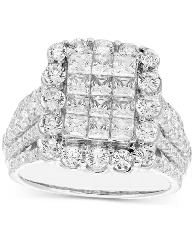 Macy's Diamond Emerald Shaped Halo Cluster Engagement Ring (3 Ct. T.w.) In 14k White Gold