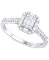 Macy's Diamond Emerald Shaped Halo Cluster Engagement Ring (3/8 Ct. T.w.) In 14k White Gold In White Gold