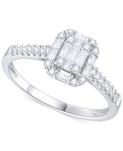 Macy's Diamond Emerald Shaped Halo Cluster Engagement Ring (3/8 Ct. T.w.) In 14k White Gold