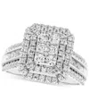Macy's Diamond Emerald Shaped Halo Cluster Multirow Ring (1 Ct. T.w.) In 14k White Gold In Metallic