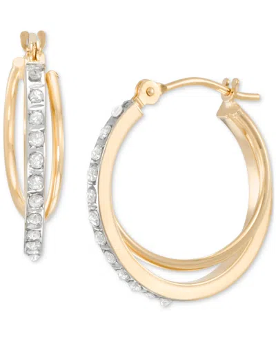 Macy's Diamond Fascination Double Round Hoop Earrings In 10k Yellow Gold (3/4")