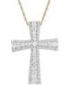 MACY'S DIAMOND FLARED CROSS PENDANT NECKLACE (1 CT. T.W.) IN 10K GOLD, 16" + 2" EXTENDER