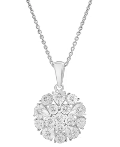 Macy's Diamond Flower Burst Cluster 18" Pendant Necklace (1/10 Ct. T.w.) In Sterling Silver, Created For Ma