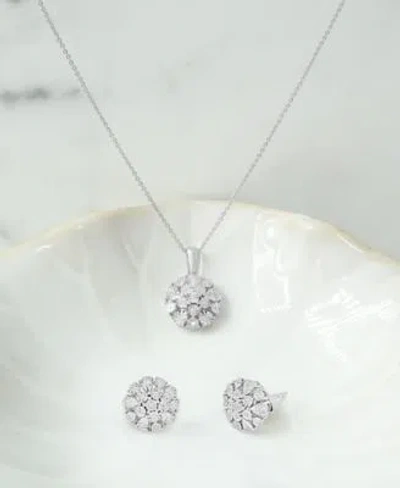 Macy's Diamond Flower Burst Stud Earrings Pendant Necklace Collection In Sterling Silver