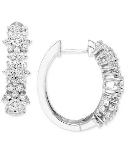 Macy's Diamond Flower Cluster Hoop Earrings (1 Ct. T.w.) In 10k White Gold