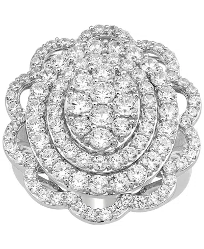Macy's Diamond Flower Cluster Ring (3 Ct. T.w.) In 10k White Gold In Silver