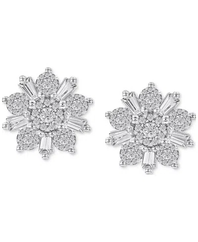 Macy's Diamond Flower Earrings (3/4 Ct. T.w) In 14k White Gold