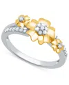 Macy's Diamond Flower Ring (1/6 Ct. T.w.) In Sterling Silver & 14k Gold-plate In Sterling Silver  Gold-plate