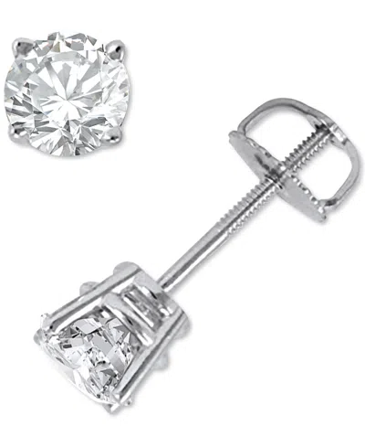 Macy's Diamond Four Prong Screw Back Stud Earrings (1-3/8 Ct. T.w.) In 14k Gold In White Gold