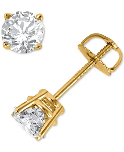 Macy's Diamond Four Prong Screw Back Stud Earrings (1-3/8 Ct. T.w.) In 14k Gold In Yellow Gold