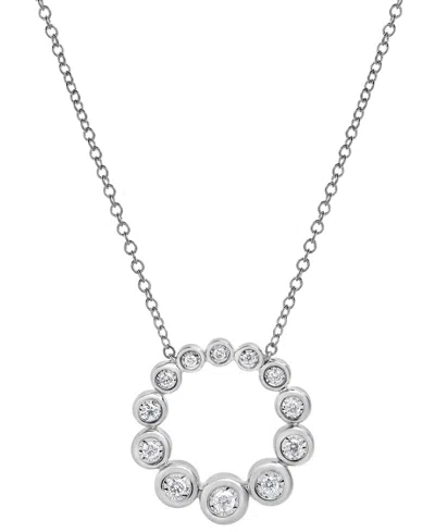 Macy's Diamond Graduated Bezel Circle Pendant Necklace (1/5 Ct. T.w.) In 14k White Gold, 16" + 2" Extender