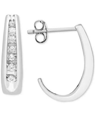 Macy's Diamond Graduated J Hoop Earrings (1/5 Ct. T.w.) In 10k White Or Yellow Gold In White Gold