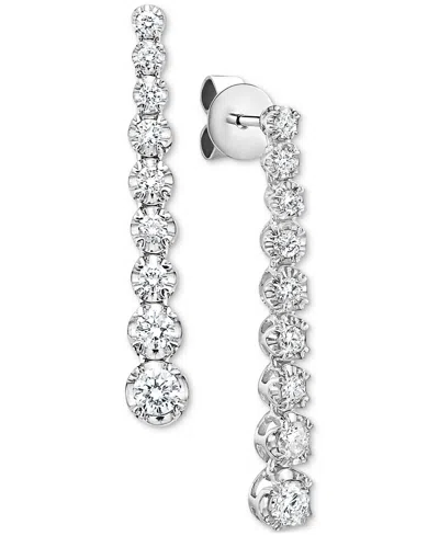 Macy's Diamond Graduated Linear Drop Earrings (3/4 Ct. T.w.) In 14k White Gold In Metallic