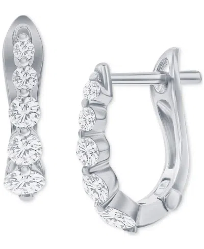 Macy's Diamond Graduated Oval Huggie Hoop Earrings (1/2 Ct. T.w.) In 14k White Or Yellow Gold In White Gold