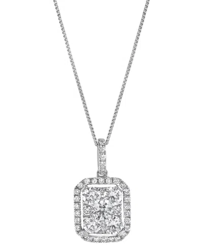 Macy's Diamond Halo 18" Pendant Necklace (1 Ct. T.w.) In 14k White Gold