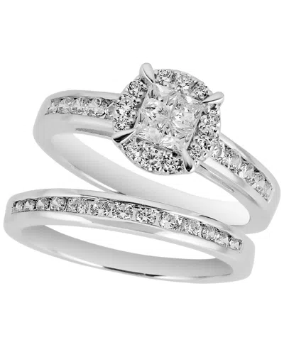 Macy's Diamond Halo 2-pc. Bridal Set 1 Ct. T.w.) In 14k White Gold In Metallic