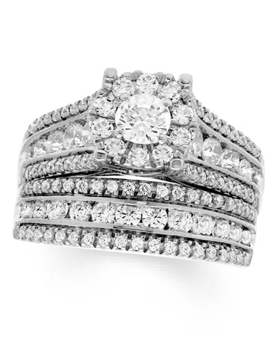 Macy's Diamond Halo Bridal Ring Set (2 Ct. T.w.) In 14k White Gold (also In 14k Yellow Gold) In Metallic