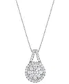 Macy's Diamond Halo Cluster 18" Pendant Necklace (1/2 Ct. T.w.) In 14k White Gold In White Gold