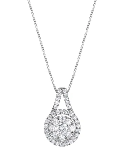 Macy's Diamond Halo Cluster 18" Pendant Necklace (1/2 Ct. T.w.) In 14k White Gold
