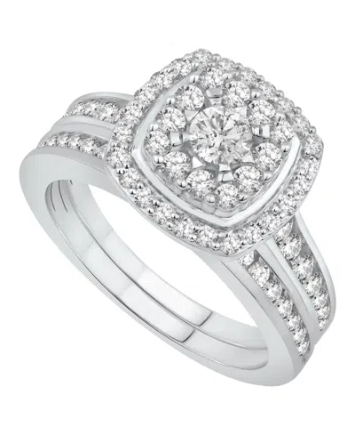 Macy's Diamond Halo Cluster Bridal Set (1-1/4 Ct. T.w.) In 14k White Gold In Metallic
