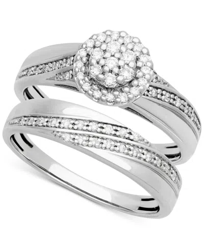 Macy's Diamond Halo Cluster Diagonal Two Row Bridal Set (1/4 Ct. T.w.) In 14k White Gold