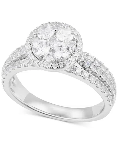 Macy's Diamond Halo Cluster Engagement Ring (1-1/2 Ct. T.w.) In 14k White Gold