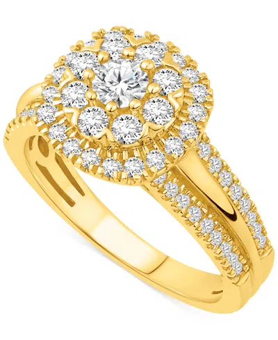 Macy's Diamond Halo Cluster Engagement Ring (1 Ct. T.w.) In 14k Gold In Yellow Gold