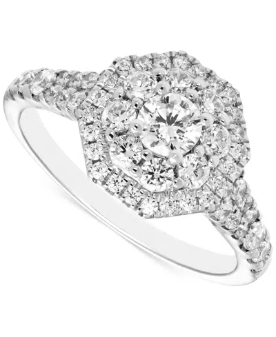 Macy's Diamond Halo Cluster Engagement Ring (1 Ct. T.w.) In 14k White Gold In Metallic