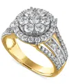 Macy's Diamond Halo Cluster Multirow Engagement Ring (2 Ct. T.w.) In 14k Two-tone Gold In Gold