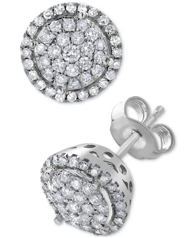 Macy's Diamond Halo Cluster Stud Earrings (1 Ct. T.w.) In 14k White Gold