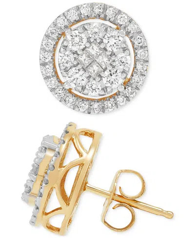 Macy's Diamond Halo Cluster Stud Earrings (3/4 Ct. T.w.) In 14k Gold In Yellow Gold