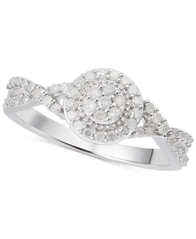 Macy's Diamond Halo Cluster Twist Ring (1/3 Ct. T.w.) In Sterling Silver In Metallic
