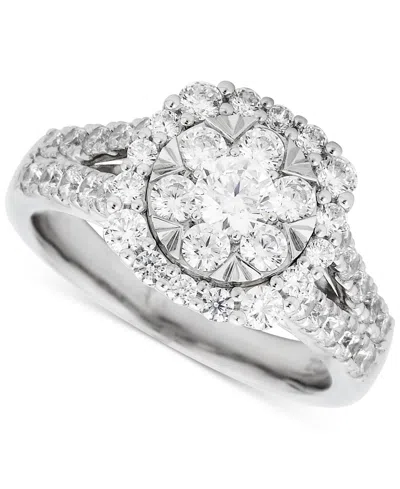 Macy's Diamond Halo Cushion Shape Cluster Engagement Ring (1-1/2 Ct. T.w.) In 14k White Gold