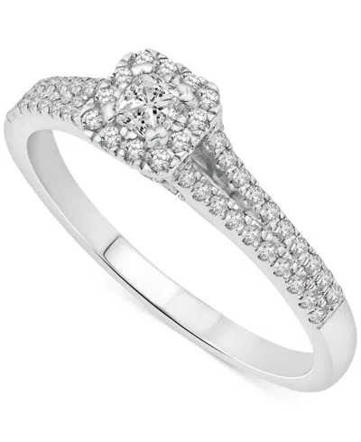 Macy's Diamond Halo Double Row Engagement Ring (1/2 Ct. T.w.) In 14k White Gold In Metallic