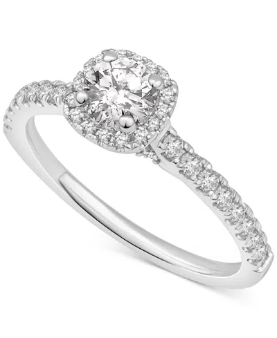 Macy's Diamond Halo Engagement Ring (3/4 Ct. T.w.) In 14k White Gold In Metallic