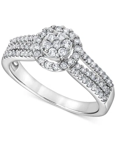 Macy's Diamond Halo Multirow Ring (1/2 Ct. T.w.) In 10k White Gold