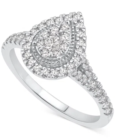 Macy's Diamond Halo Pear Shaped Cluster Engagement Ring (1/2 Ct. T.w.) In 14k White Gold