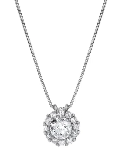 Macy's Diamond Halo Pendant Necklace (1/2 Ct. T.w.) In 14k White Gold